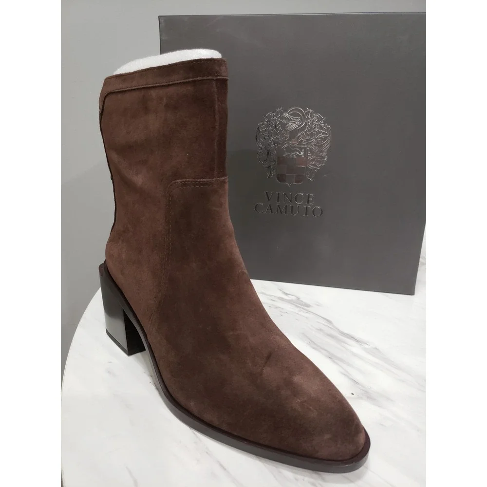 NEW SIZE 7.5 Vince Camuto Kortimy Suede Boots Root Beer BOOTIE ANKLE BLOCK HEEL